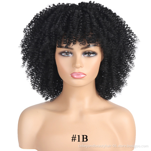 Black Curly Hair Wigs For Black Women Afro Curly Wigs With Bangs Afro Hair Synthetic Heat Resistant Wigs Short